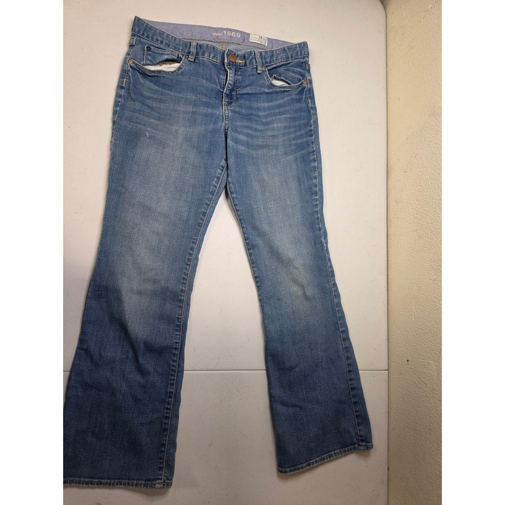 Gap Kids 1969 Girls Blue Bootcut Jeans Medium Wash Adjustable Waist 14 Plus